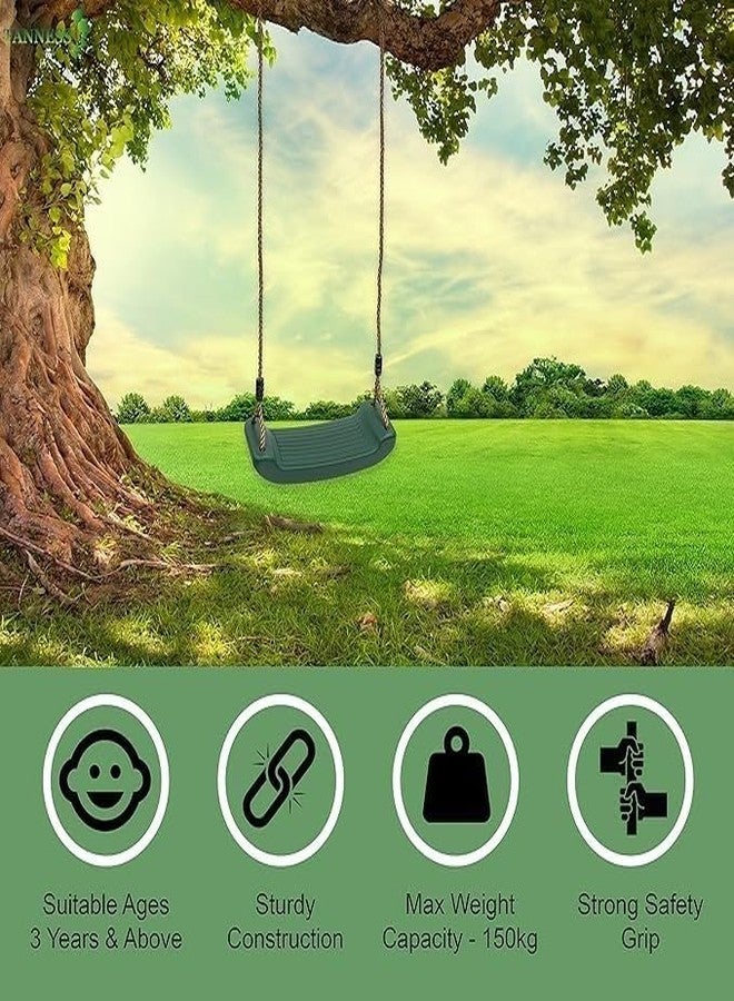 CHARMING TREASURES Kids Indoor Outdoor Plastic Swing Seat with Hight Adjustable Rope Strong Tree Swing for Playground Backyard Holds 120Kg for 3-12 Years Kids Children (Green) - Image 4